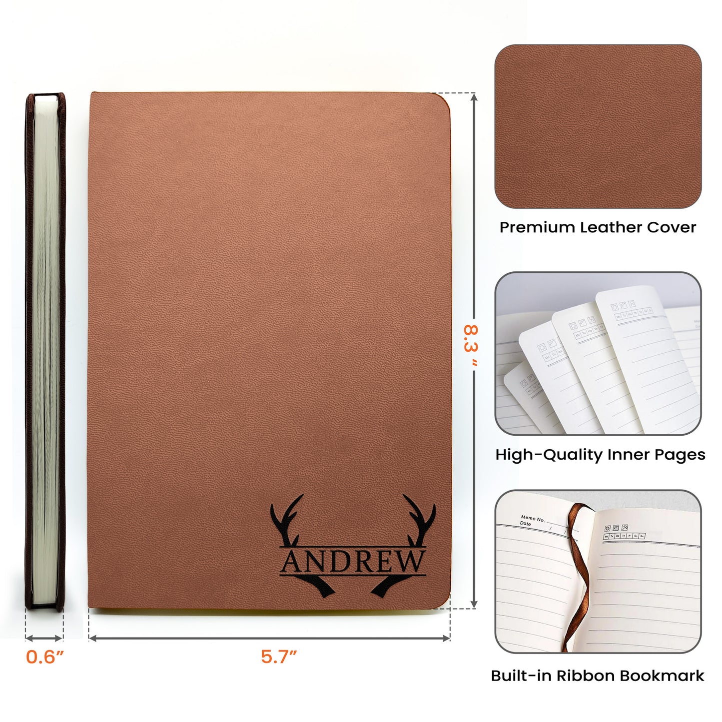 Custom Monogram Initial Name For Her, Him - Personalized Leather Journal