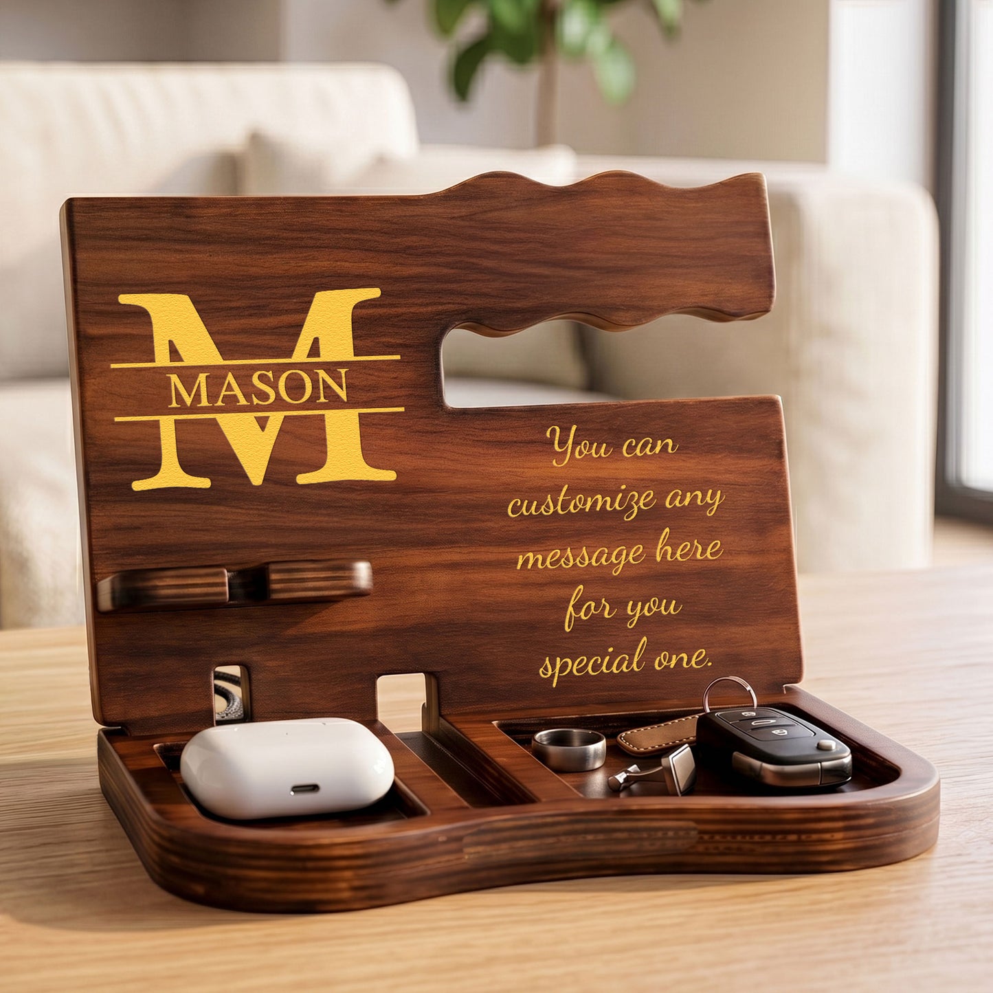 Custom Monogram, Initial Name & Message For Him, Husband, Son, Groomsmen - Personalized Desk Organizer
