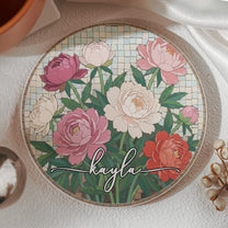 Custom Mosaic Birth Flower Printed Effect For Her, Sister, Mom, Grandma, Daughter - Personalized Ceramic Coaster