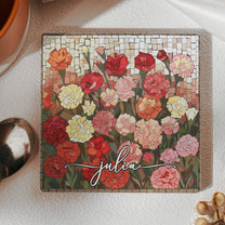 Custom Mosaic Birth Flower Printed Effect For Her, Sister, Mom, Grandma, Daughter - Personalized Ceramic Coaster