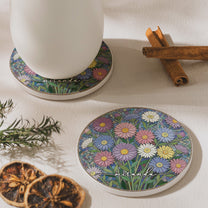 Custom Mosaic Birth Flower Printed Effect For Her, Sister, Mom, Grandma, Daughter - Personalized Ceramic Coaster