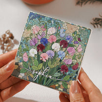 Custom Mosaic Birth Flower Printed Effect For Her, Sister, Mom, Grandma, Daughter - Personalized Ceramic Coaster