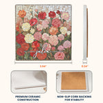 Custom Mosaic Birth Flower Printed Effect For Her, Sister, Mom, Grandma, Daughter - Personalized Ceramic Coaster