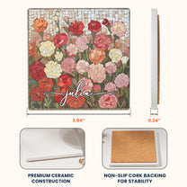 Custom Mosaic Birth Flower Printed Effect For Her, Sister, Mom, Grandma, Daughter - Personalized Ceramic Coaster