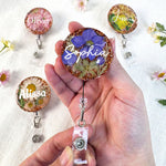 Custom Name And Birth Month Flower - Personalized Resin Birth Flower Badge Reel