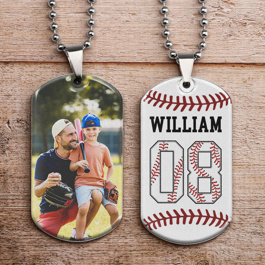 Custom Name And Number With Baseball/Softball - Personalized Photo Dog Tag Necklace