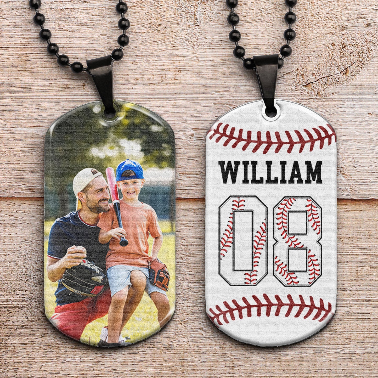 Custom Name And Number With Baseball/Softball - Personalized Photo Dog Tag Necklace
