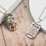 Custom Name And Number With Baseball/Softball - Personalized Photo Dog Tag Necklace