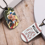 Custom Name And Number With Baseball/Softball - Personalized Photo Dog Tag Necklace
