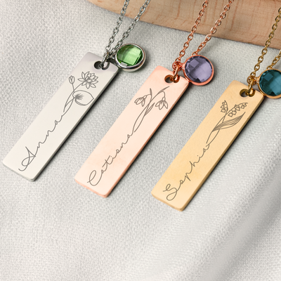 Custom Name Birth Flower & Birthstone Necklace - Gifts for Hers