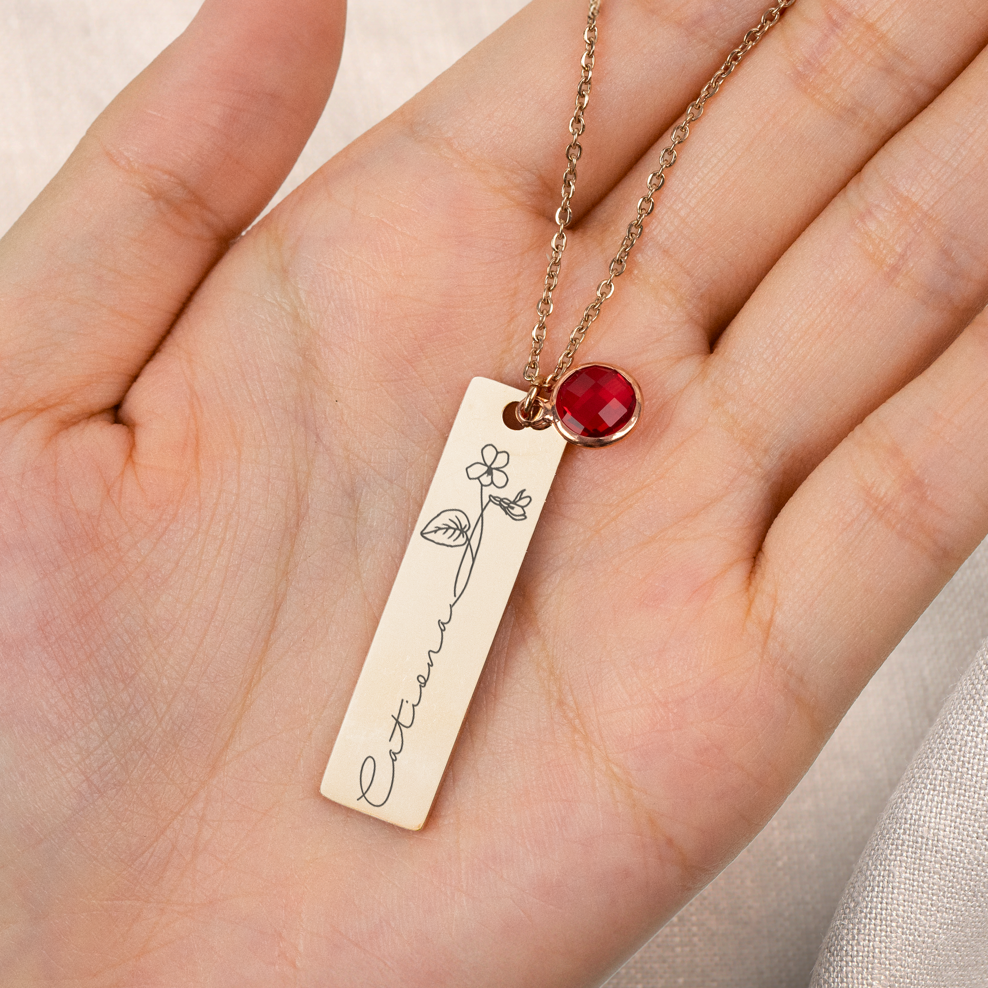 Custom Name Birth Flower & Birthstone Necklace - Gifts for Hers