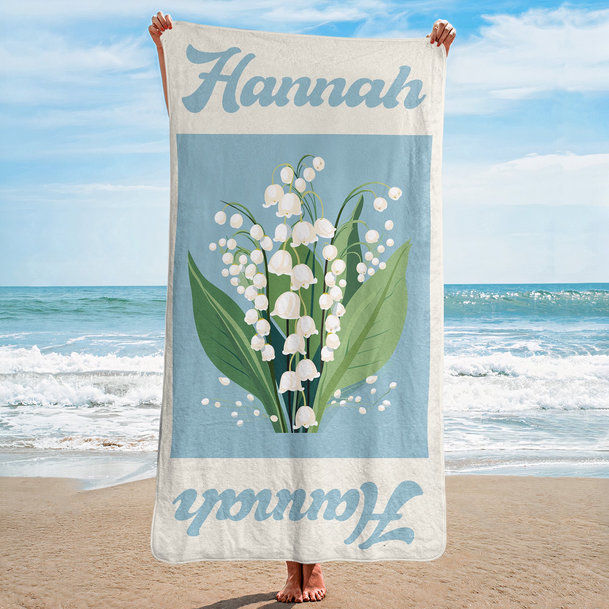 Custom Name Birth Flower Vintage Art - Personalized Quick-Dry Beach Towel