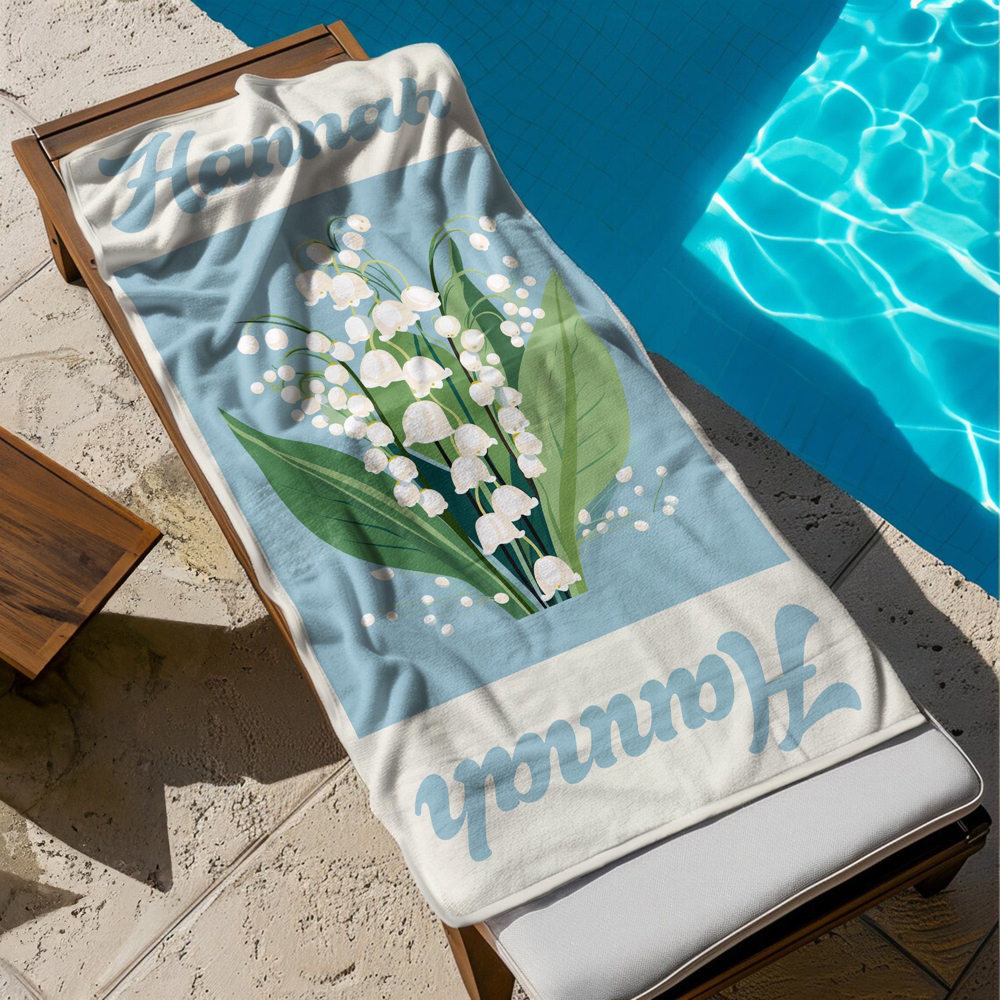 Custom Name Birth Flower Vintage Art - Personalized Quick-Dry Beach Towel