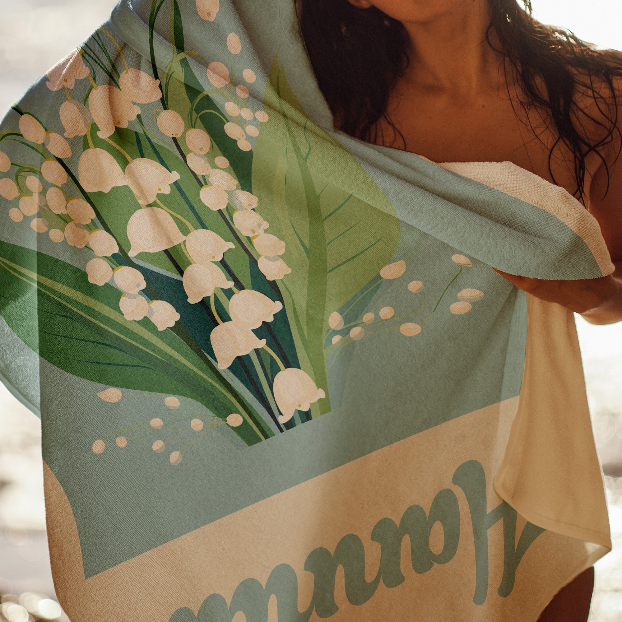 Custom Name Birth Flower Vintage Art - Personalized Quick-Dry Beach Towel