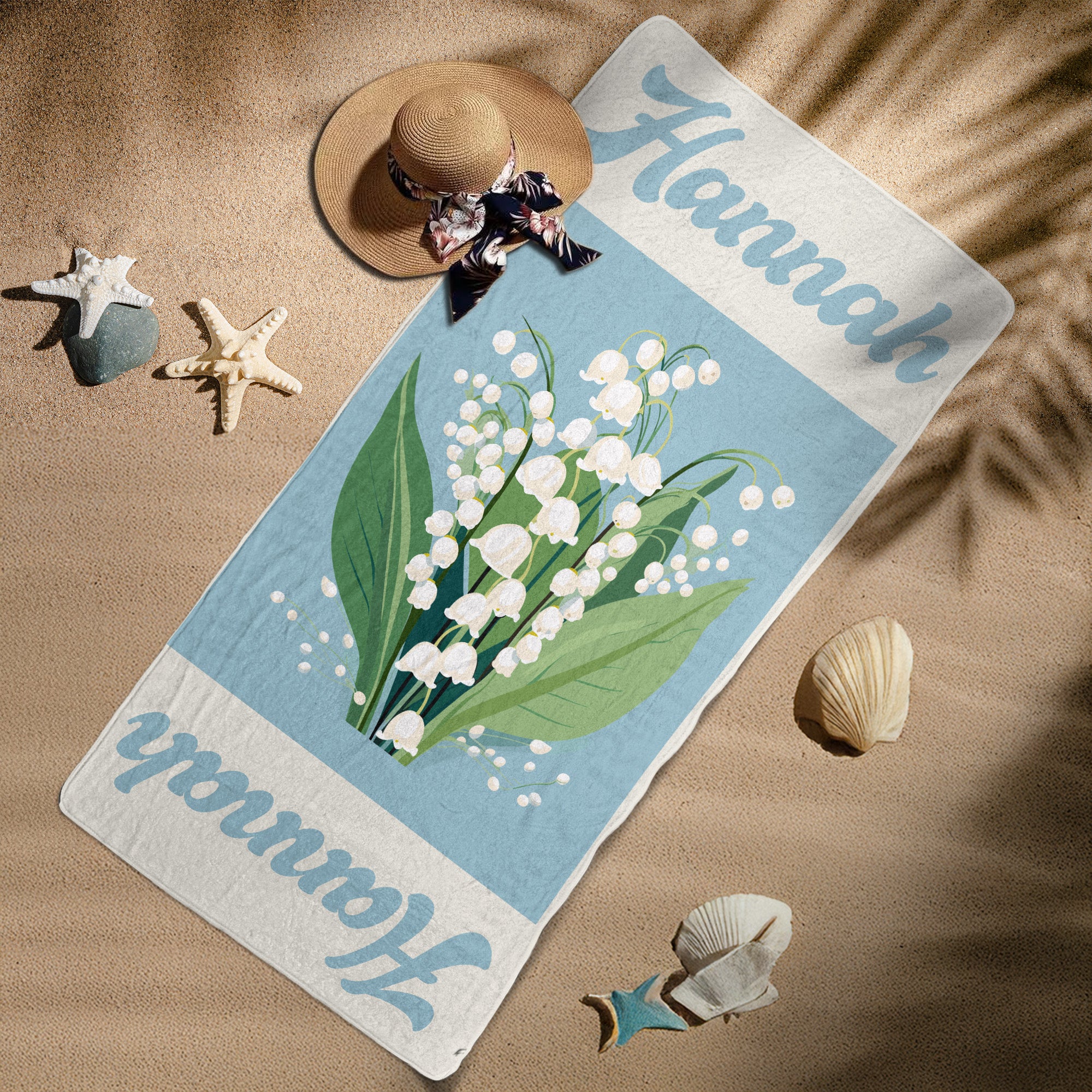 Custom Name Birth Flower Vintage Art - Personalized Quick-Dry Beach Towel