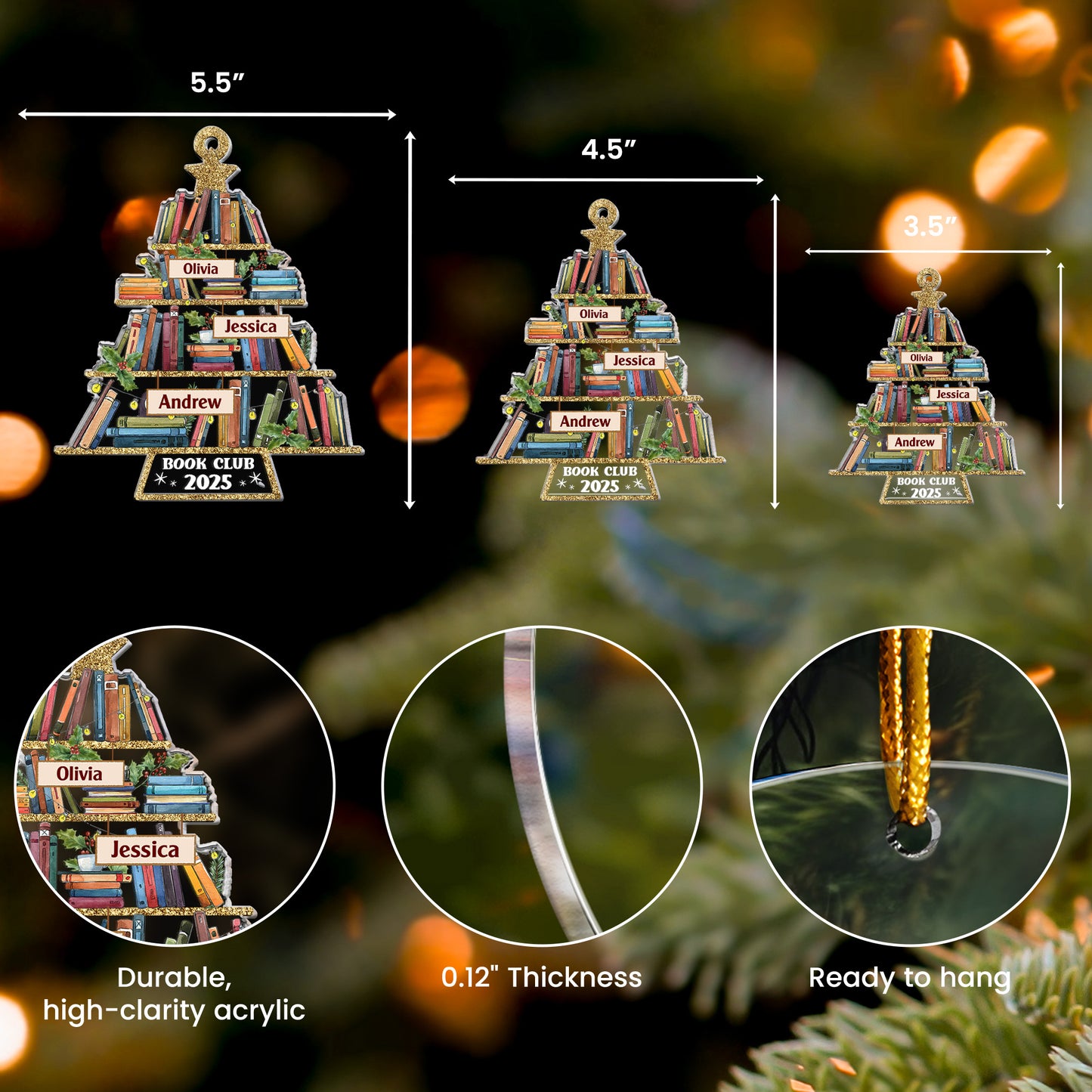 Custom Name Book Club - Personalized Acrylic Ornament