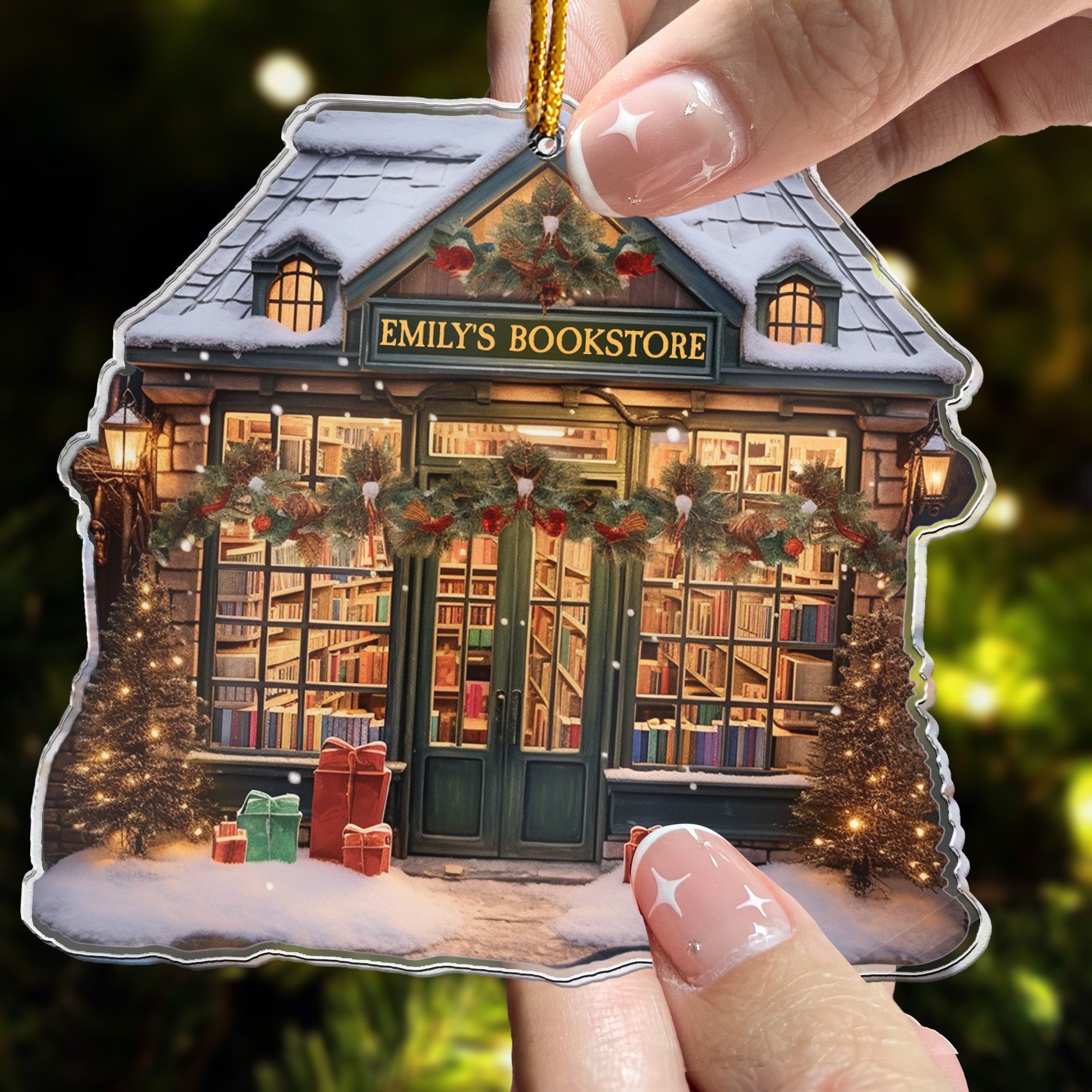 Custom Name Bookstore - Flat Design - Gifts For Book Club, Librarian, Book Lovers - Personalized Acrylic Ornament