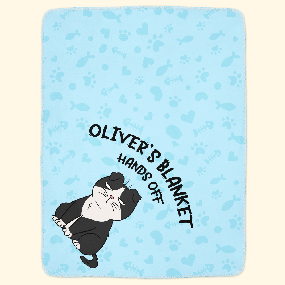 Custom Name Cat Blanket Hands Off For Pet - Personalized Blanket