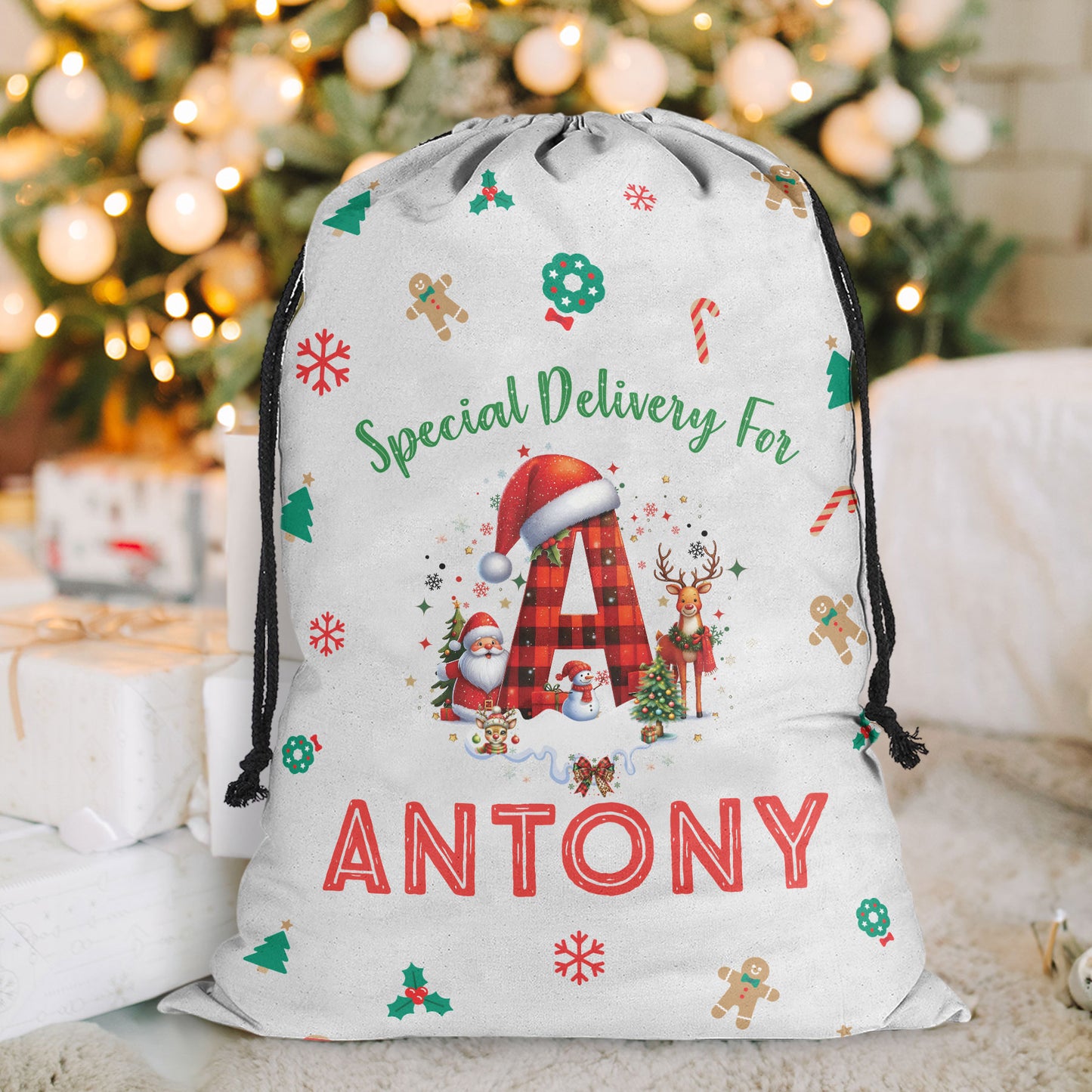 Custom Name Christmas Santa Sack Monster Truck Unicorn - Personalized Christmas Sack