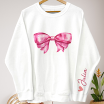 Custom Name Coquette Pink Bow Ribbon Trendy Style - Personalized Sweatshirt