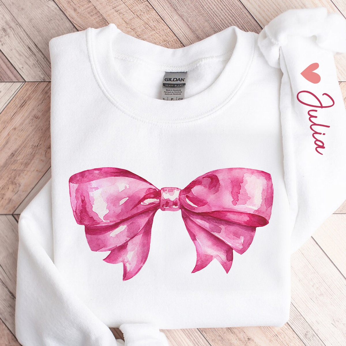 Custom Name Coquette Pink Bow Ribbon Trendy Style - Personalized Sweatshirt