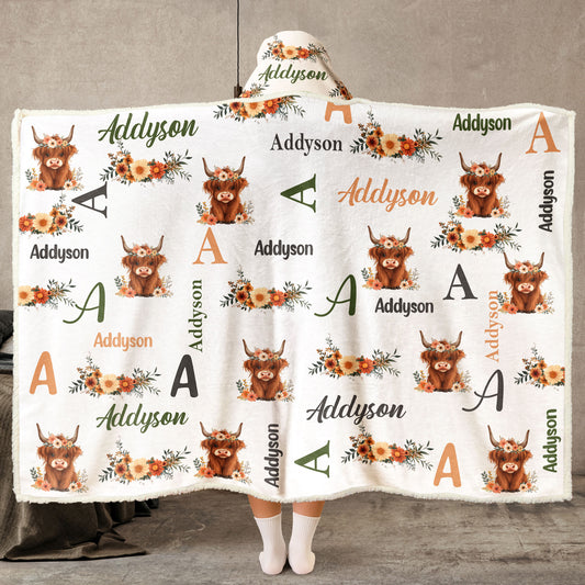 Custom Name Cute Cow - Personalized Wearable Blanket Hoodie