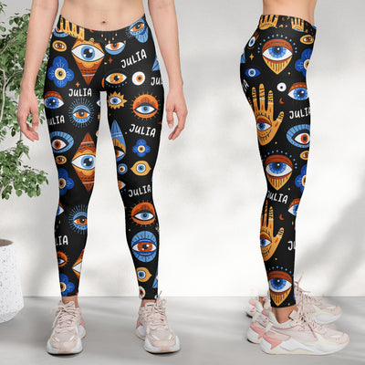 Custom Name Evil Eyes Yoga Lovers Meditation Gift - Personalized Leggings