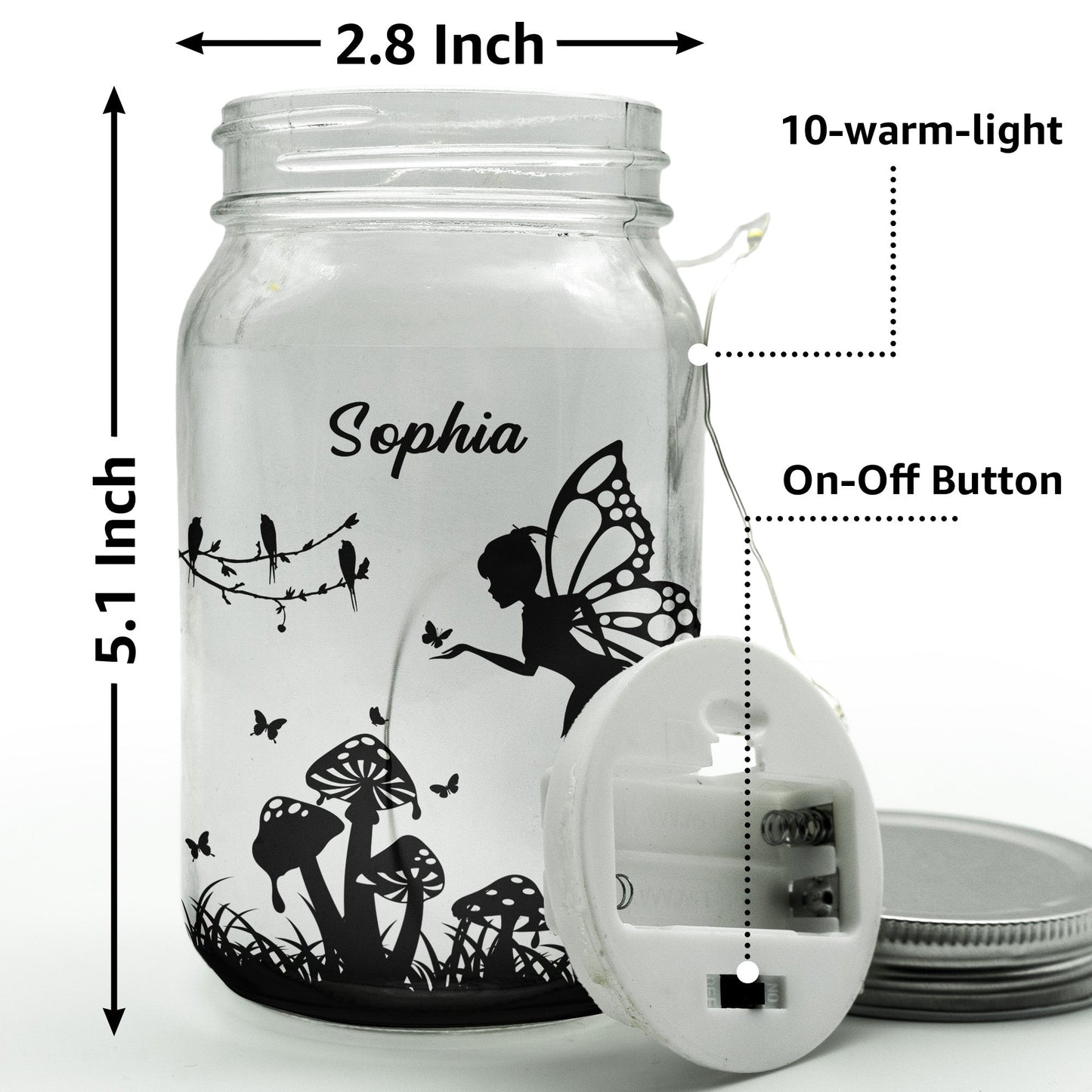 Custom Name Fairy Lantern - Personalized Mason Jar Light