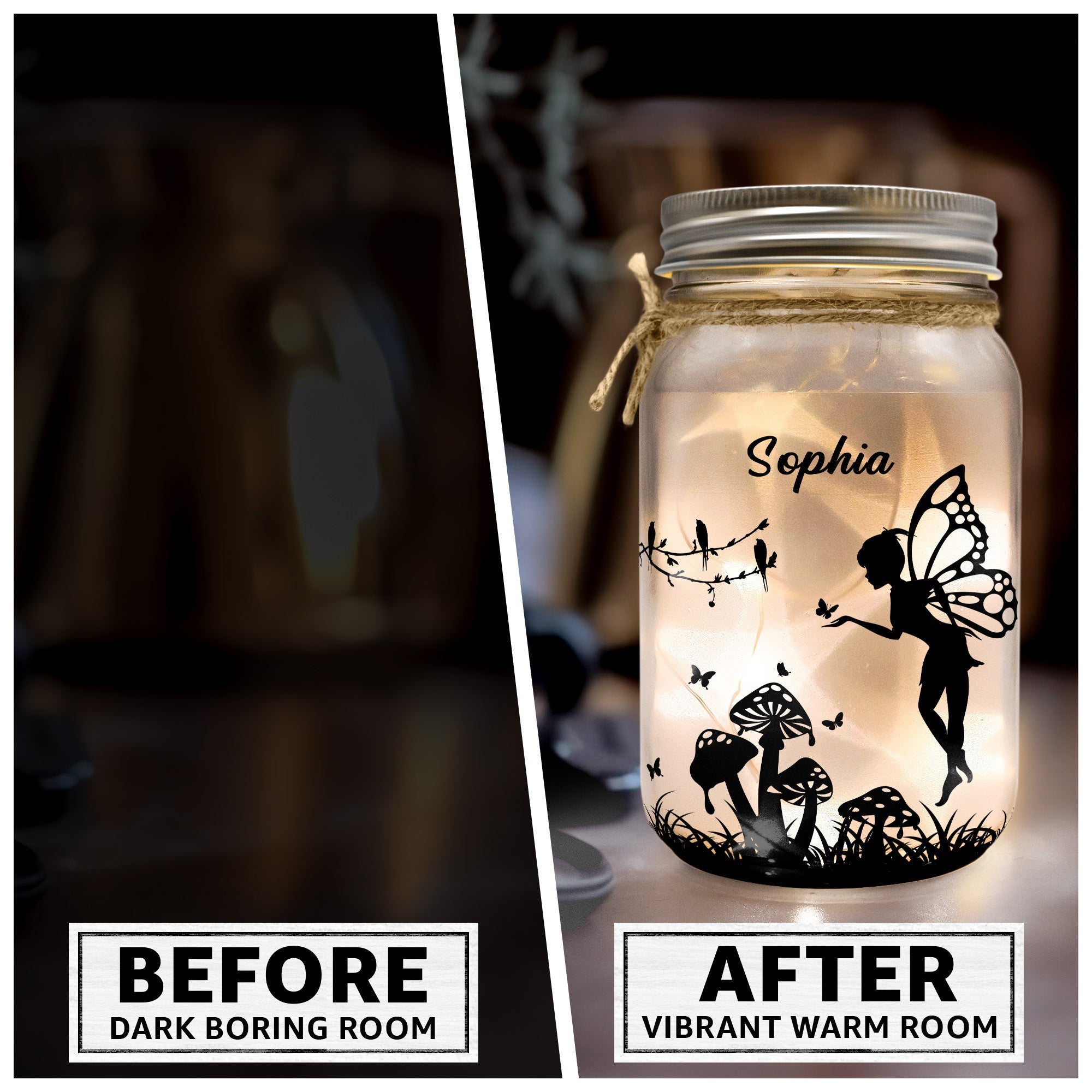 Custom Name Fairy Lantern - Personalized Mason Jar Light