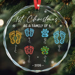 Custom Name First Christmas As A Family Of Four Two Three Five Six Seven Eight Footprints - Personalized Ornament