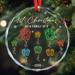 Custom Name First Christmas As A Family Of Four Two Three Five Six Seven Eight Footprints - Personalized Ornament