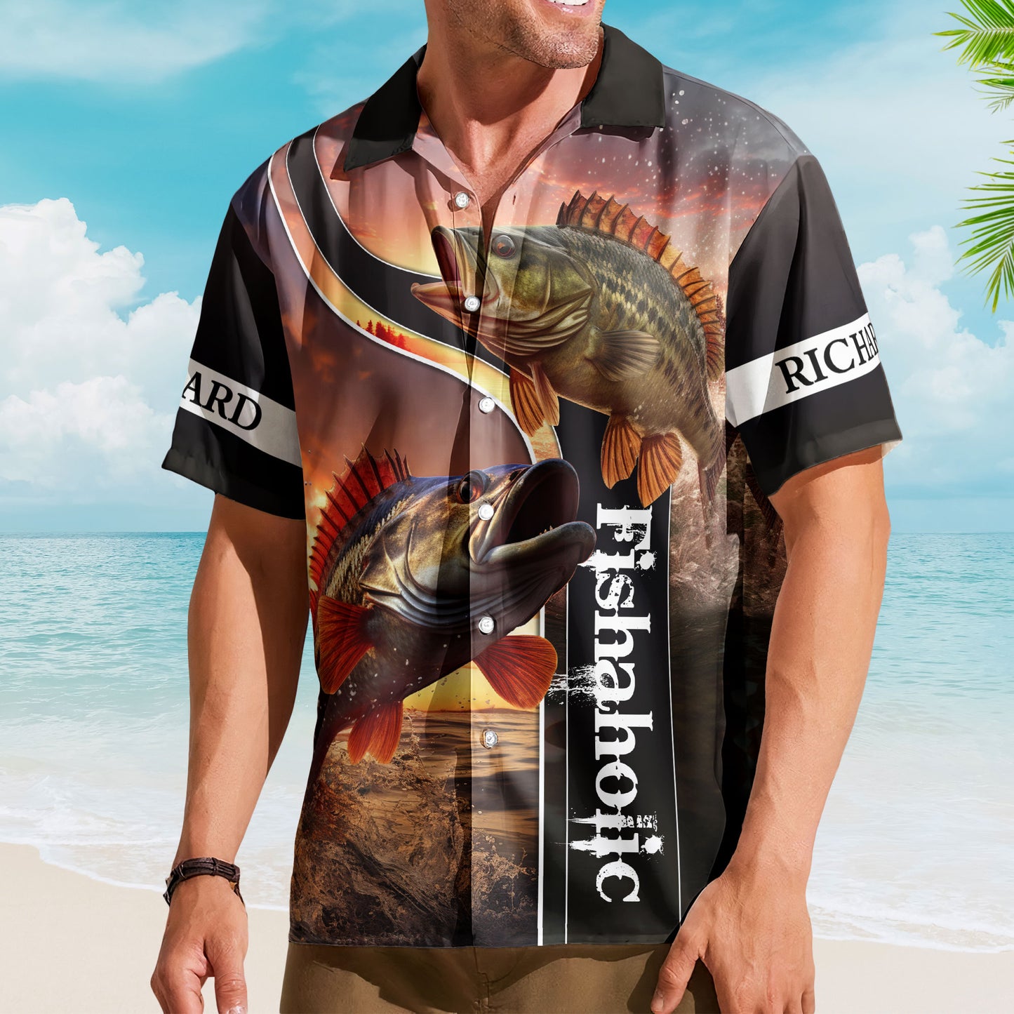 Custom Name Fishing Bass Fish Gift For Husband - Custom Hawaiian Shirt