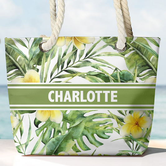 Custom Name Floral Pattern - Personalized Beach Bag