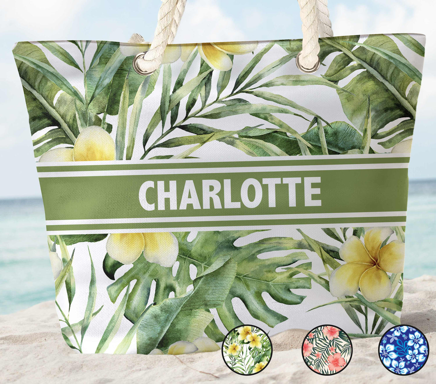 Custom Name Floral Pattern - Personalized Beach Bag