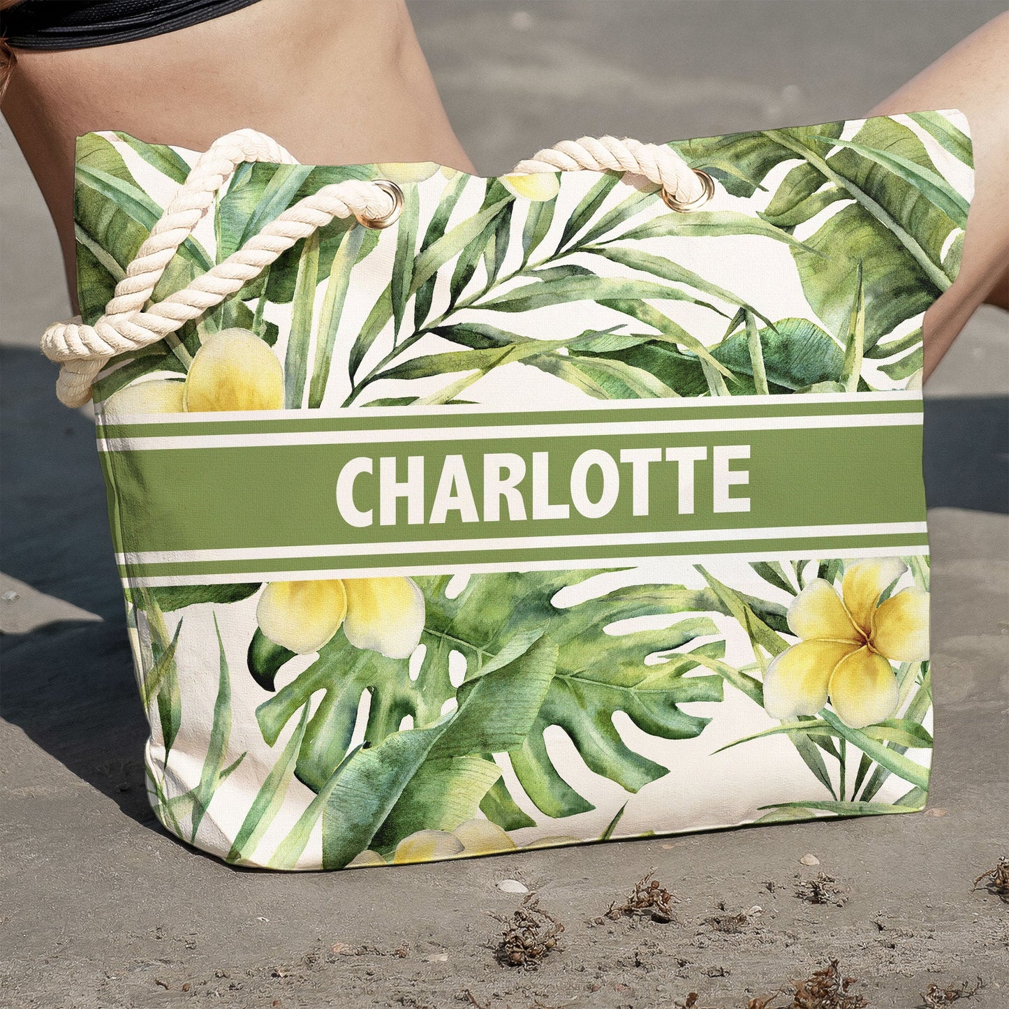 Custom Name Floral Pattern - Personalized Beach Bag