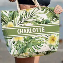 Custom Name Floral Pattern - Personalized Beach Bag