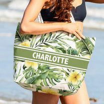 Custom Name Floral Pattern - Personalized Beach Bag