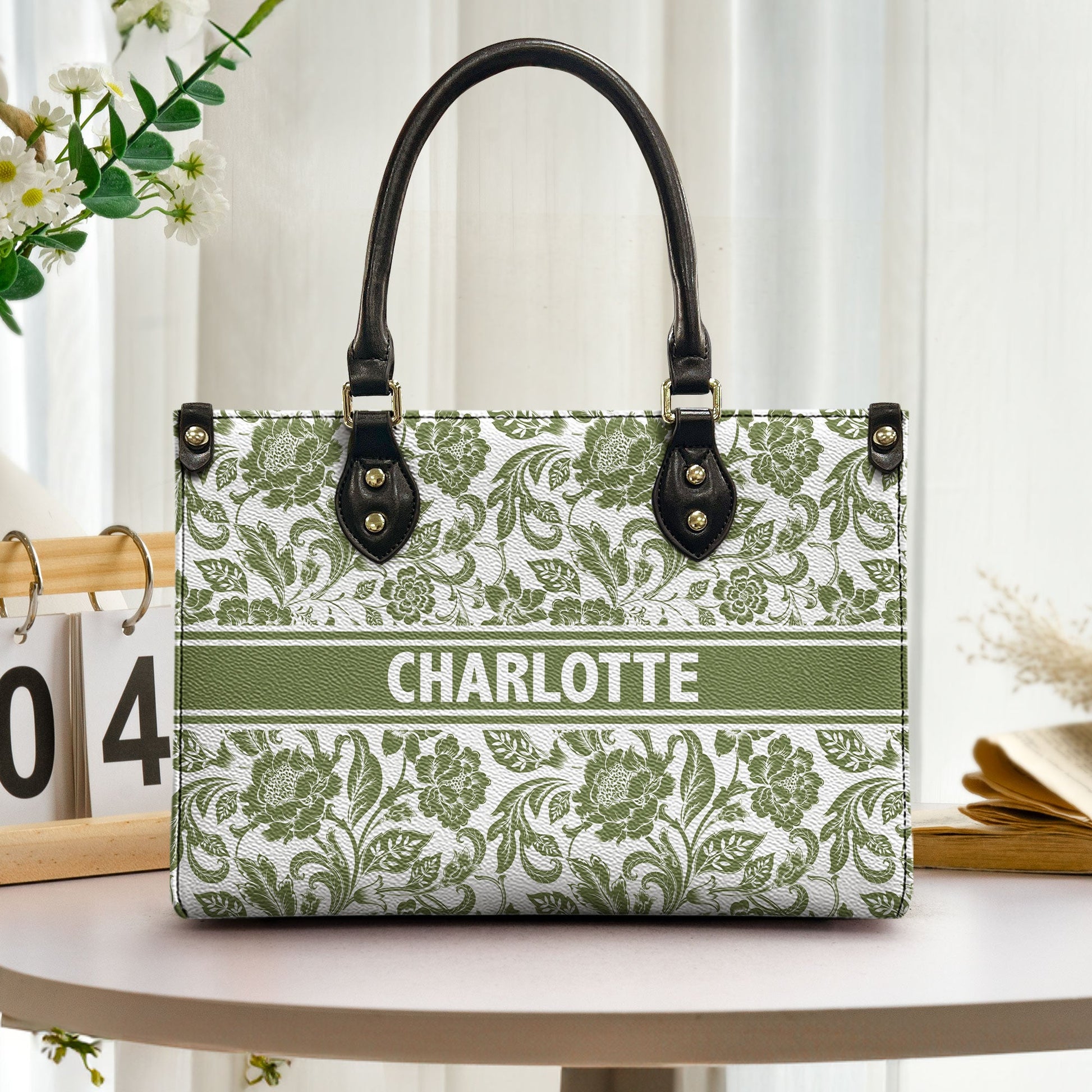 Custom Name Floral Pattern Personalized Leather Bag – Macorner