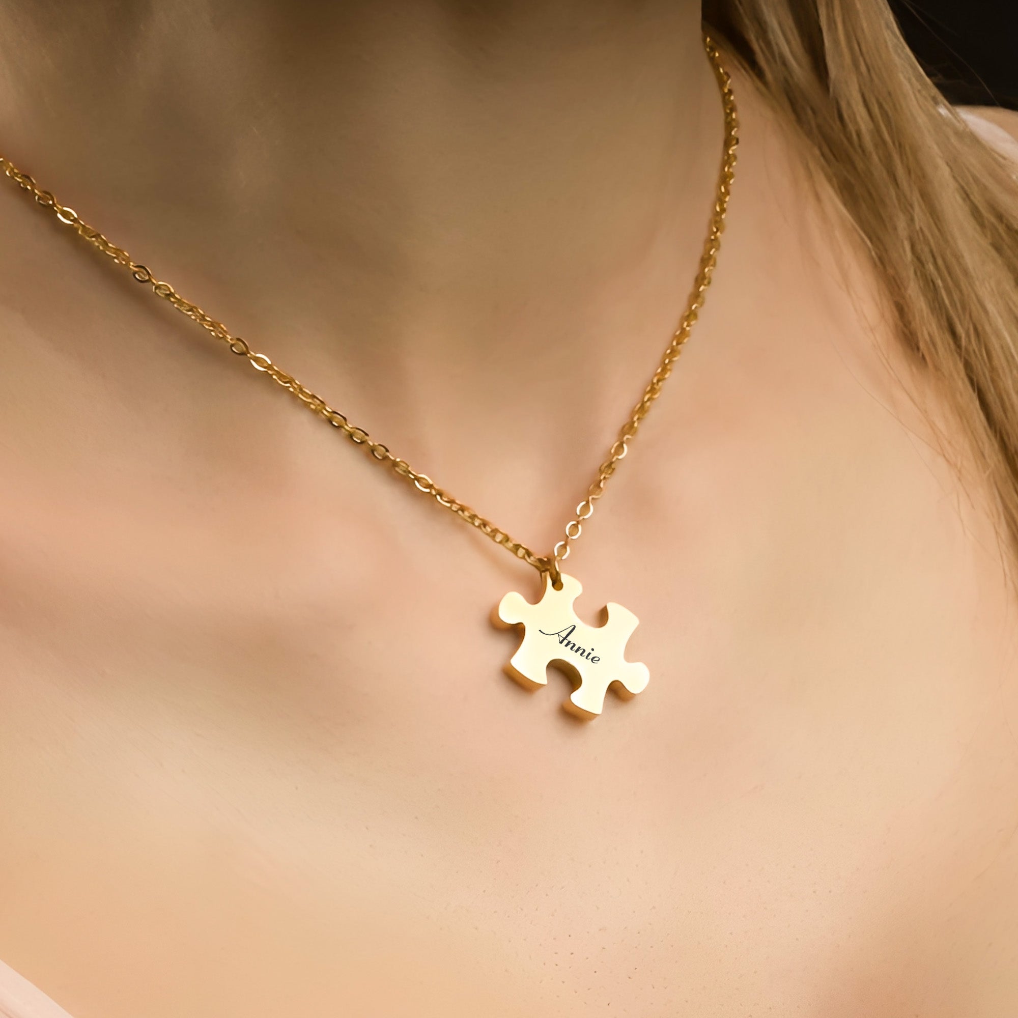 Custom Name Friendship Gifts, Gift For Her - Personalized Engraved Puzzle Necklace