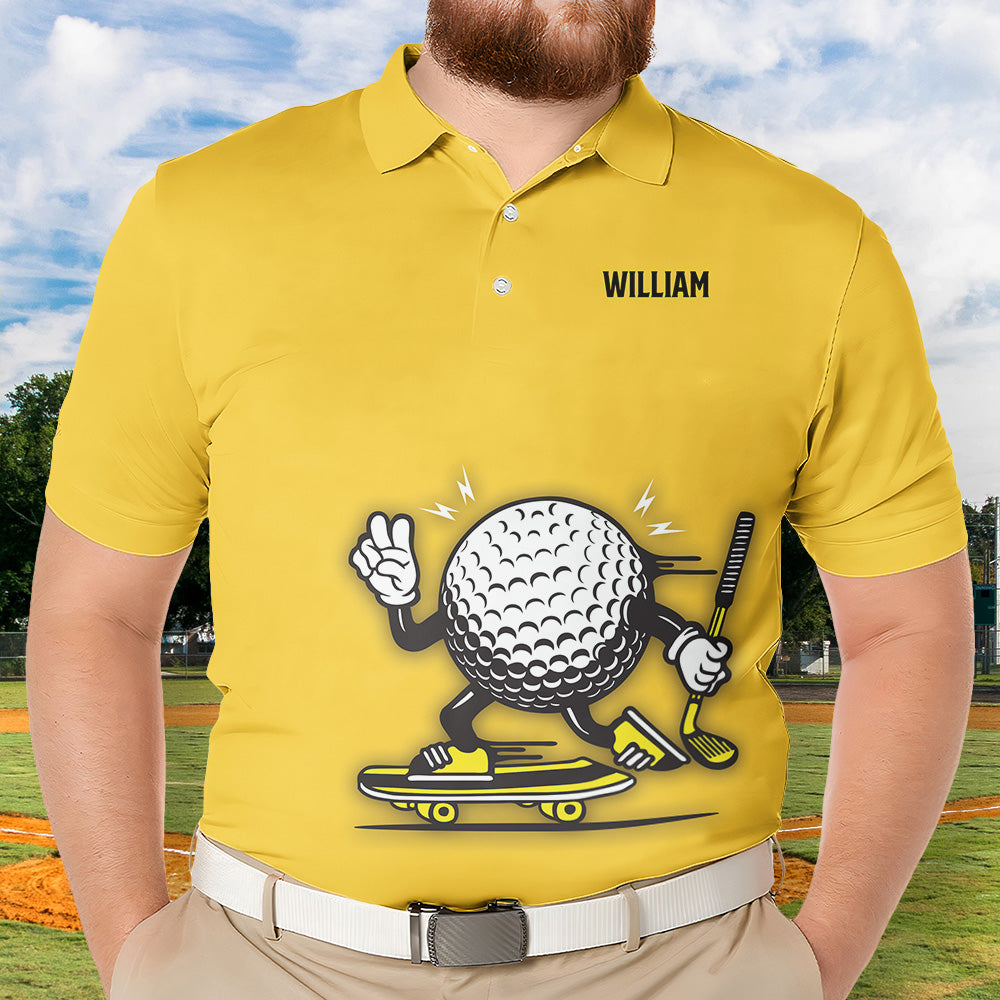 Custom Name Golf Polo Shirt With Skater Golf Ball - Custom Golf Shirt