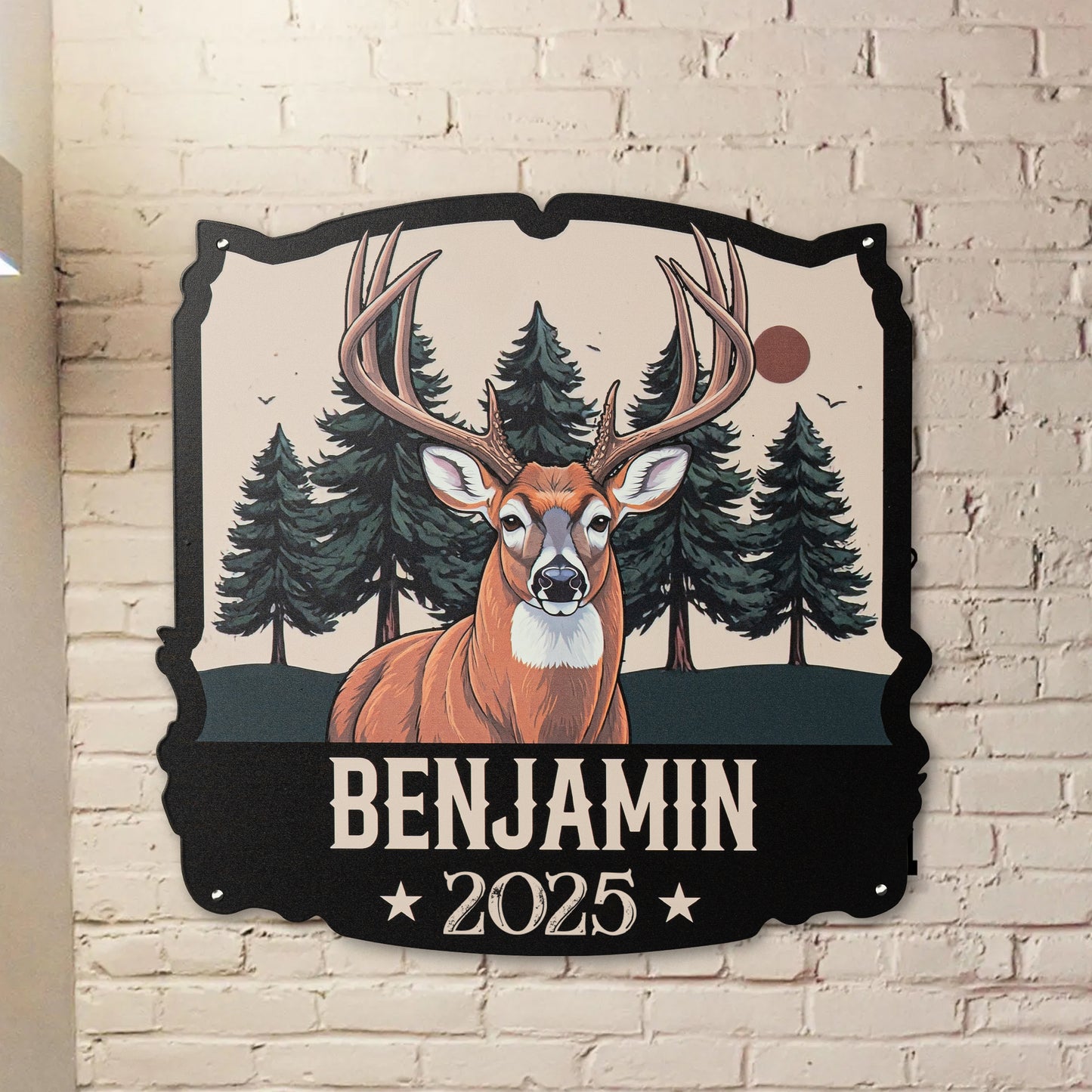 Custom Name Hunting Deer Forest - Personalized Metal Sign