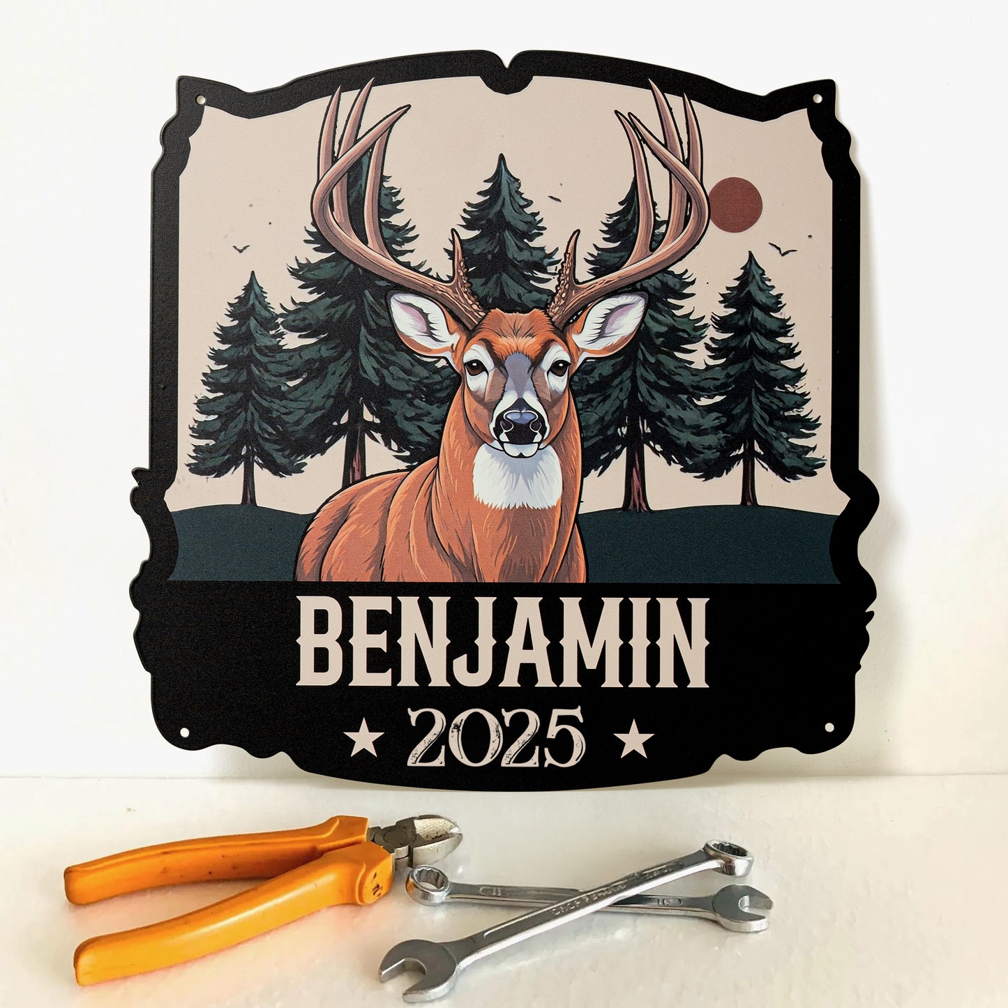 Custom Name Hunting Deer Forest - Personalized Metal Sign