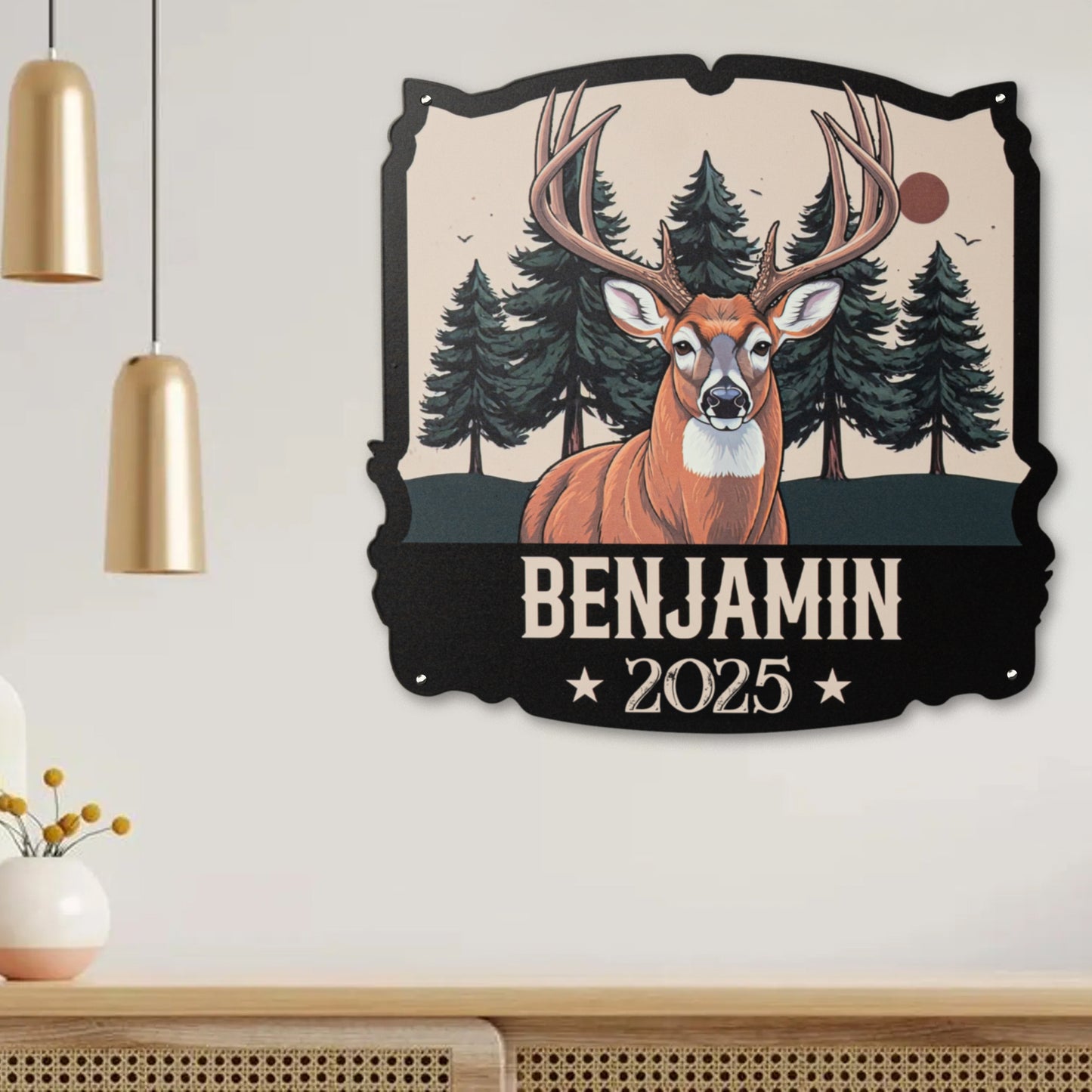 Custom Name Hunting Deer Forest - Personalized Metal Sign