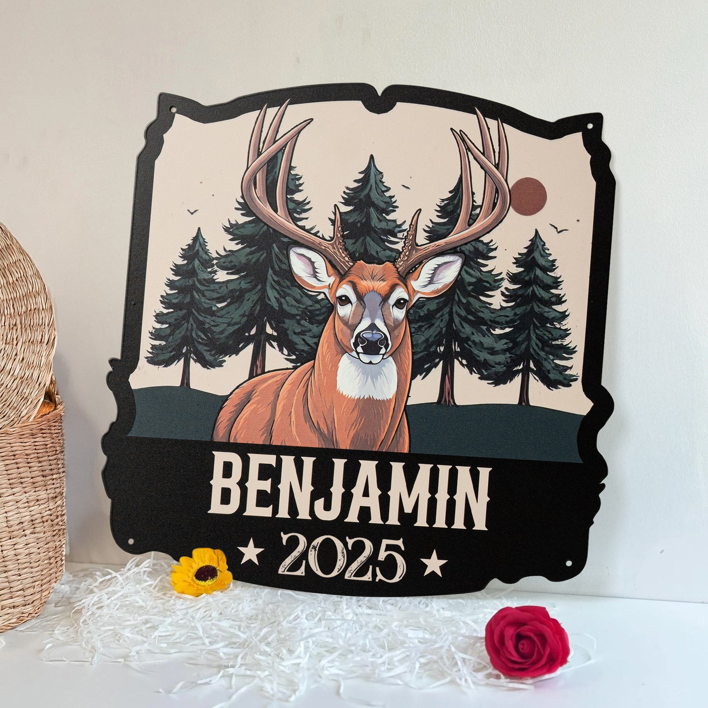 Custom Name Hunting Deer Forest - Personalized Metal Sign