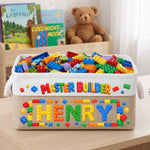 Custom Name In Lego - Master Builder Building Blocks Storage Basket For Kids - Personalized Storage Basket