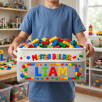 Custom Name In Lego - Master Builder Building Blocks Storage Basket For Kids - Personalized Storage Basket
