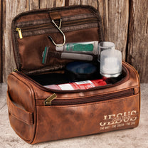 Custom Name Jesus The Way The Truth The Life - Personalized Leather Toiletry Bag