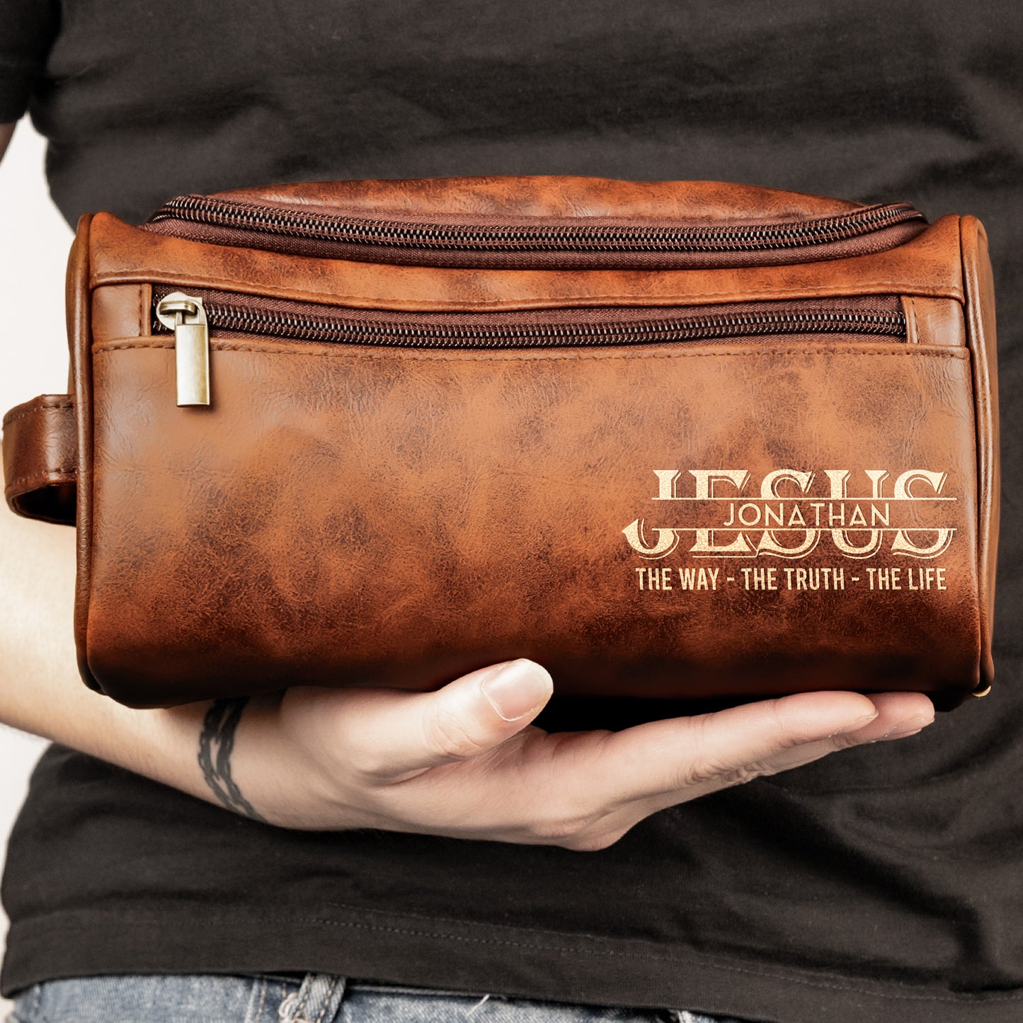 Custom Name Jesus The Way The Truth The Life - Personalized Leather Toiletry Bag