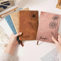 Custom Name Journal Birth Month Flower Gift - Personalized Leather Journal