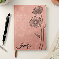 Custom Name Journal Birth Month Flower Gift - Personalized Leather Journal